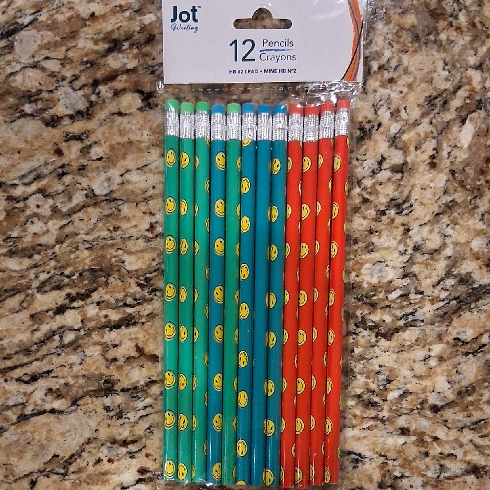 Jot Smiley Face Pencils - Green, Blue, Red